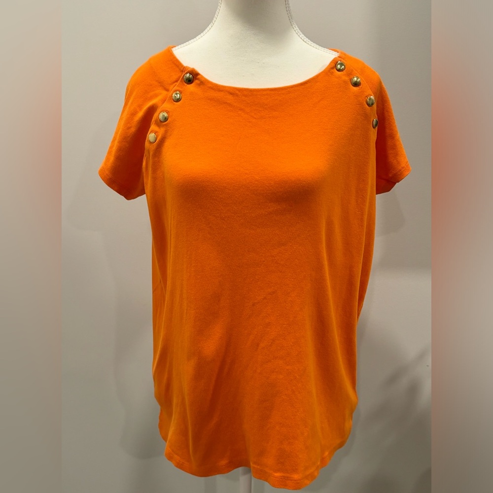Lauren Ralph Lauren Women's Top Size 1X Orange Gold Buttons Work Church Wedding